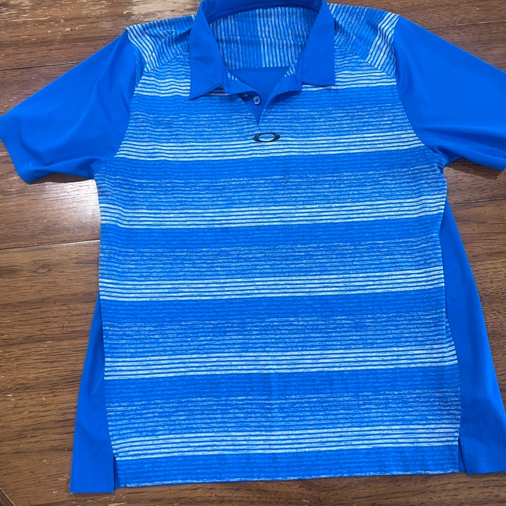 Oakley Blue Striped Polo Shirt Size XL
